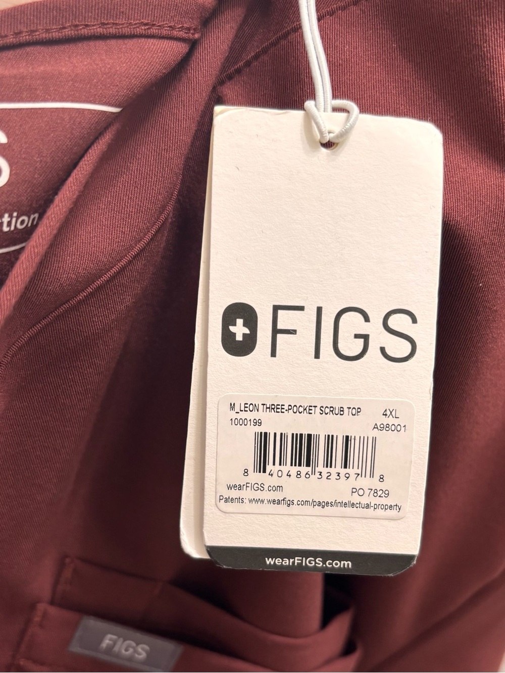 Figs Mens 4X Leon Three Pocket Scrub Top Burgundy Red Technical Collection 4XL - Picture 8 of 11